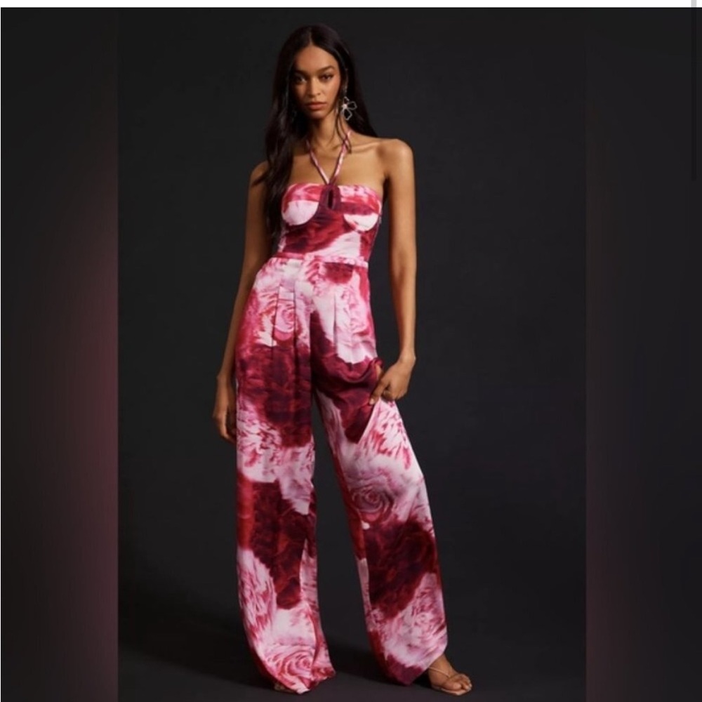 NWT Rana Gill Anthropologie Floral Pink Jumpsuit